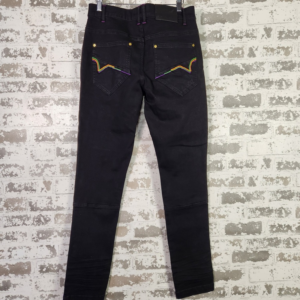 Blac‎ Leaf Wisdom and Legacy Mens Black Denim Jeans 32x32 Patches Streetwear Y2K - Picture 7 of 16